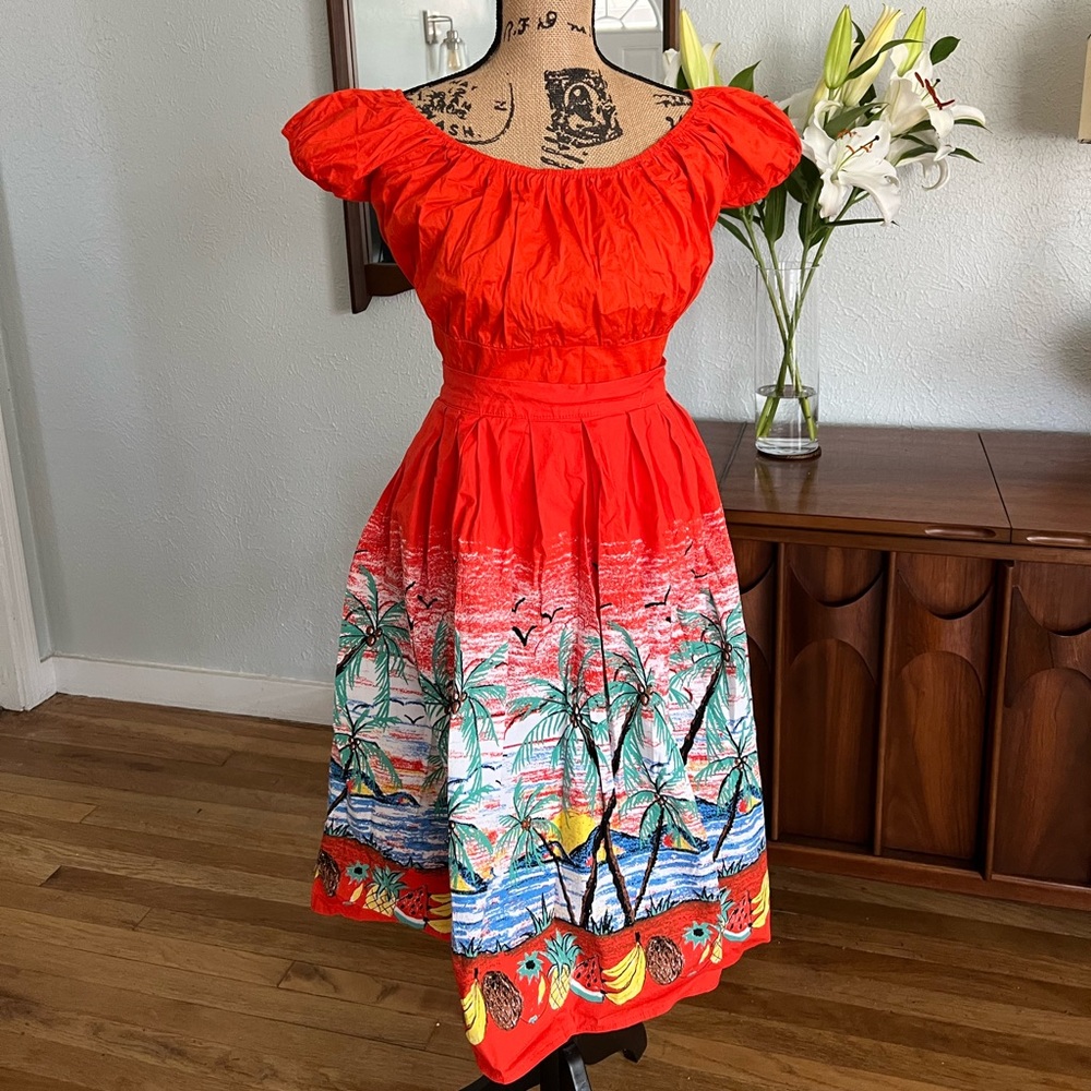 Pinup Rockabilly Tiki Set Dress Orange 2XL 3XL Plus  Volup Viva VLV Retro Fruit